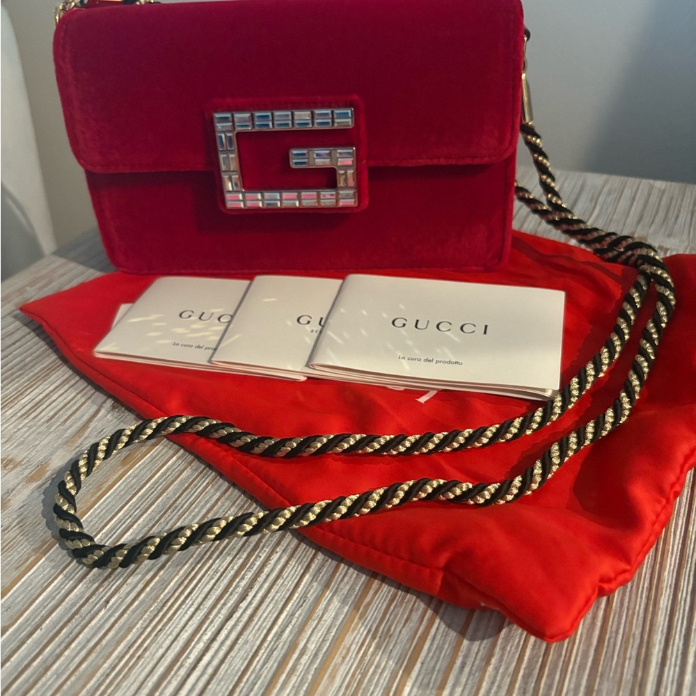 Gucci Red Velvet Crossbody Bag | 💯Authentic | Gold Chain | Like New